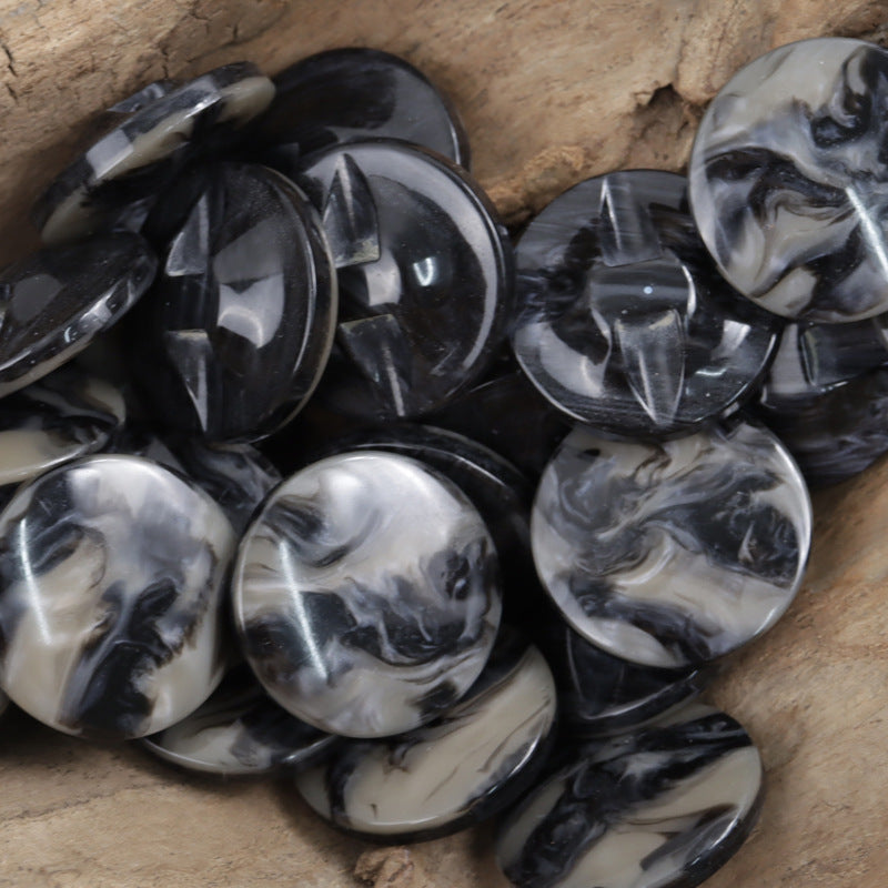 Black marble-pattern resin shank buttons, round coat buttons in dark tones