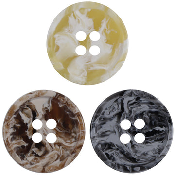 Four-hole resin buttons, yellow/cream ink-wash swirl, round, set of 30