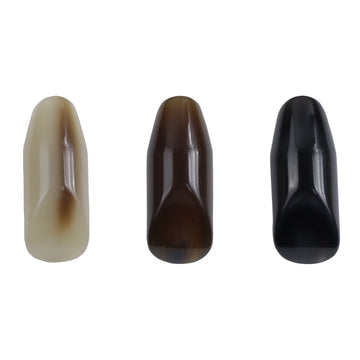 Irregular horn resin buttons in beige, coffee, and black, glossy teardrop shapes