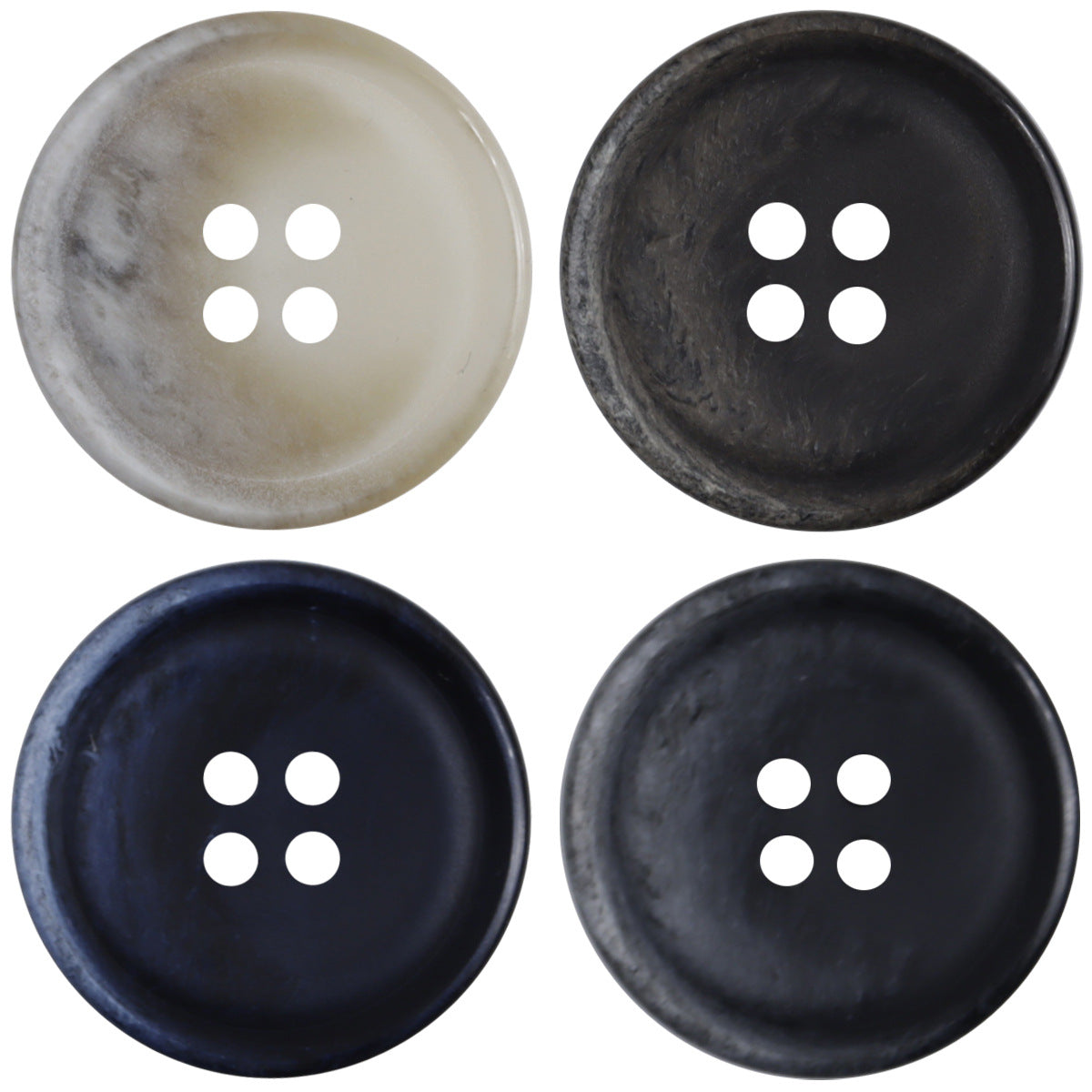 Vintage gradient resin coat buttons, 20 pcs—beige, dark blue, and black faces shown