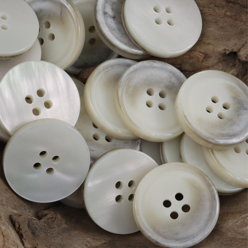 Vintage gradient resin coat buttons, 20 pcs—mostly cream/white buttons with four holes