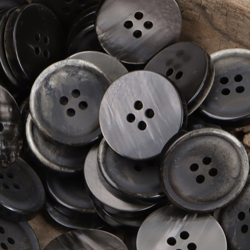 Vintage resin coat buttons, 20 pcs—mixed gray, silver, and dark tones with four holes