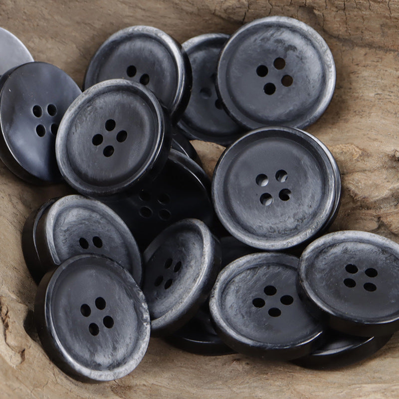Vintage gradient resin coat buttons, 20 pcs—dark gray buttons with four-hole faces