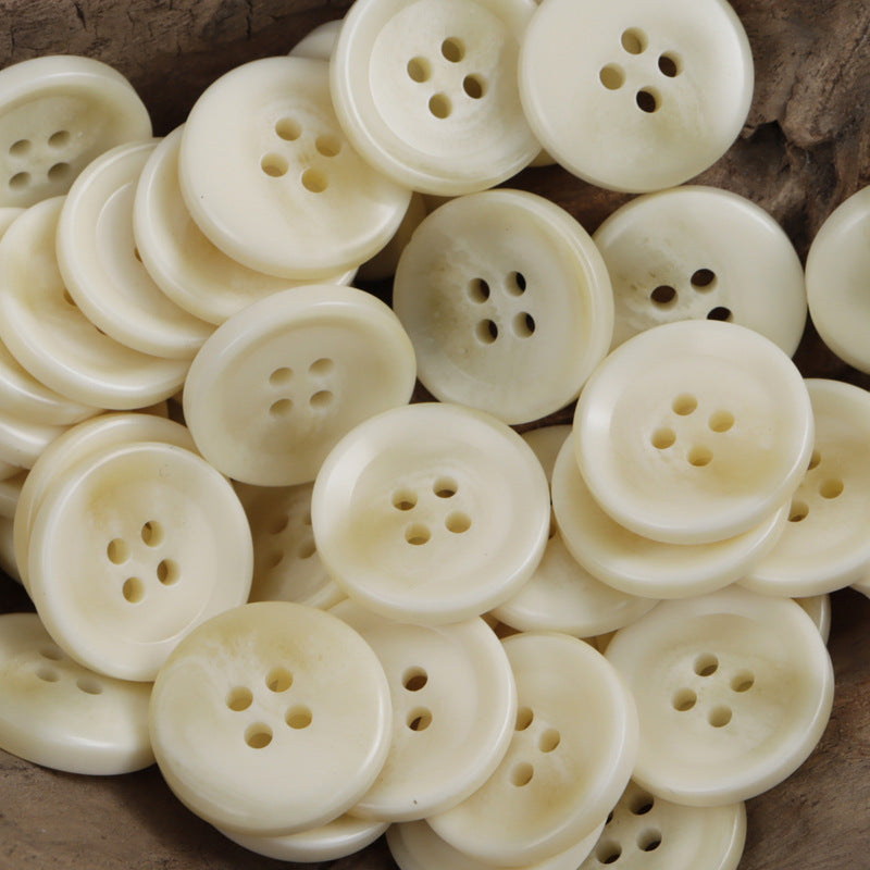 Ivory/cream round resin buttons with 4 holes, bulk pile of button fronts