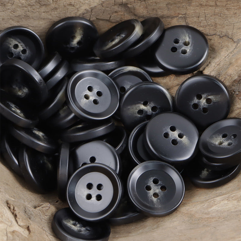 Black round resin buttons with 4 holes, bulk assortment of button fronts