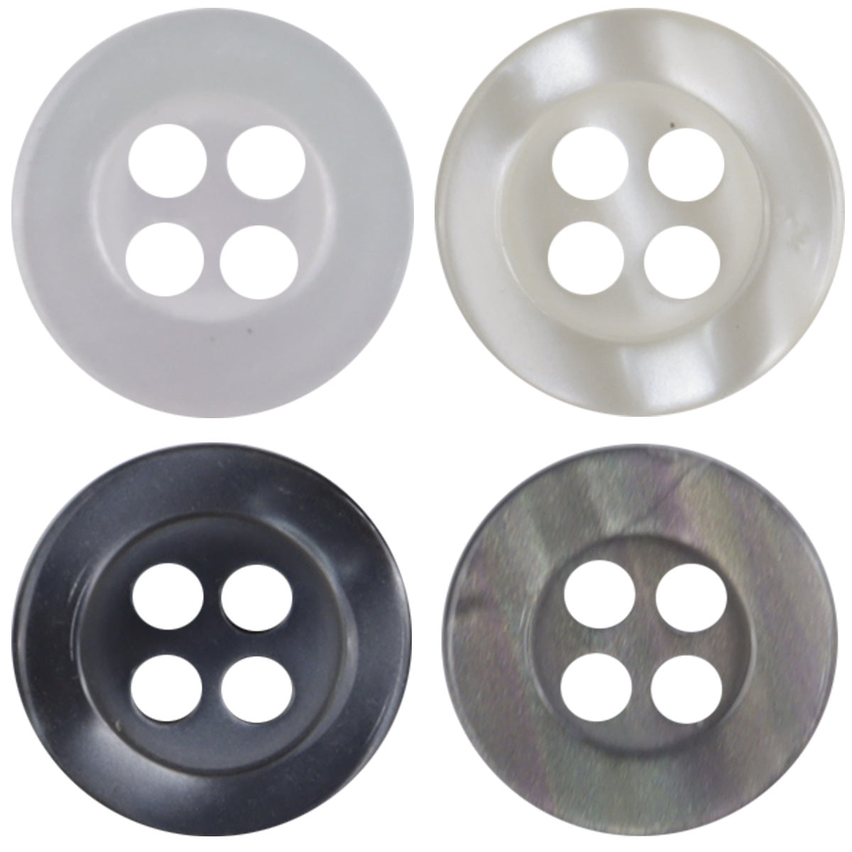 11.5mm resin buttons, wide edge, 4-hole—light gray and white set
