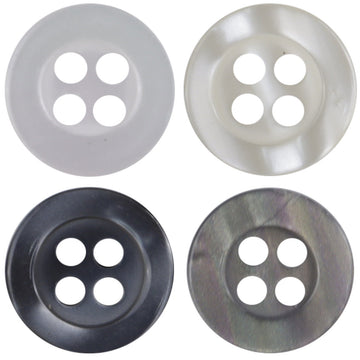 11.5mm resin buttons, wide edge, 4-hole—light gray and white set