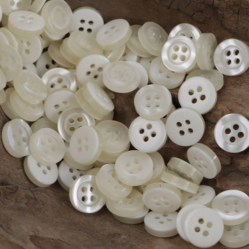 Cream/off-white resin buttons, wide edge, 4-hole, 11.5mm—bulk pack
