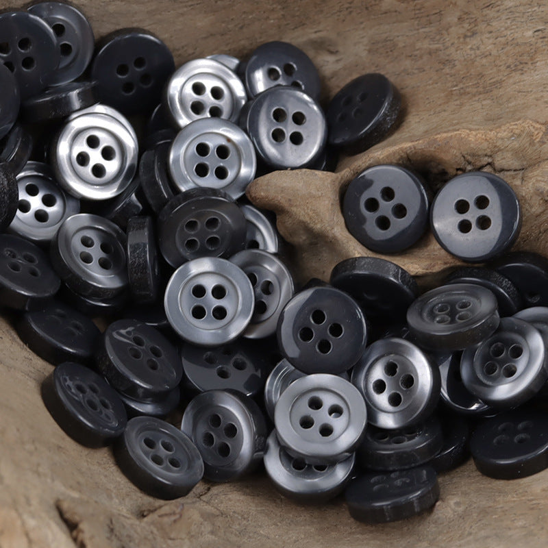 Mixed black and silver 11.5mm resin buttons, wide edge, 4-hole, bulk