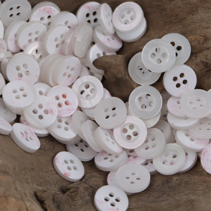 White resin buttons, wide edge, 4-hole, 11.5mm—bulk pack