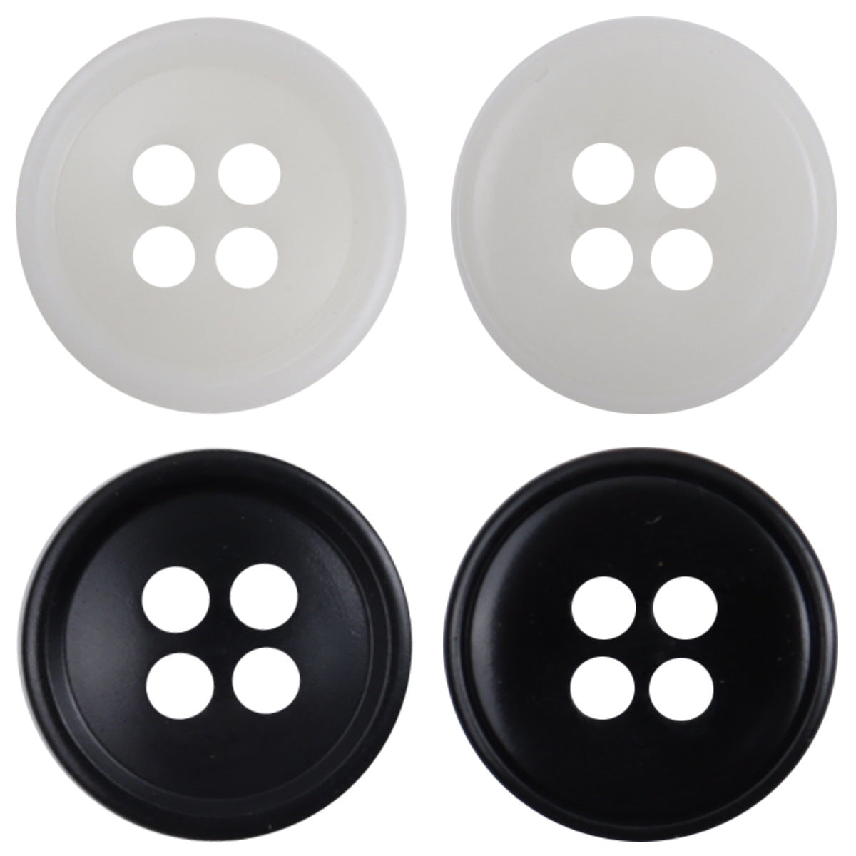 Resin shirt suit buttons, white and black, round with four holes