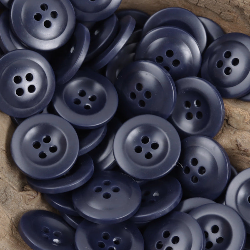 Navy blue cap-shaped resin buttons with 4-hole centers, assorted pack