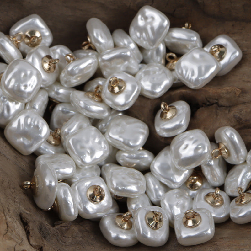 Pearl white square resin buttons with gold metal shanks