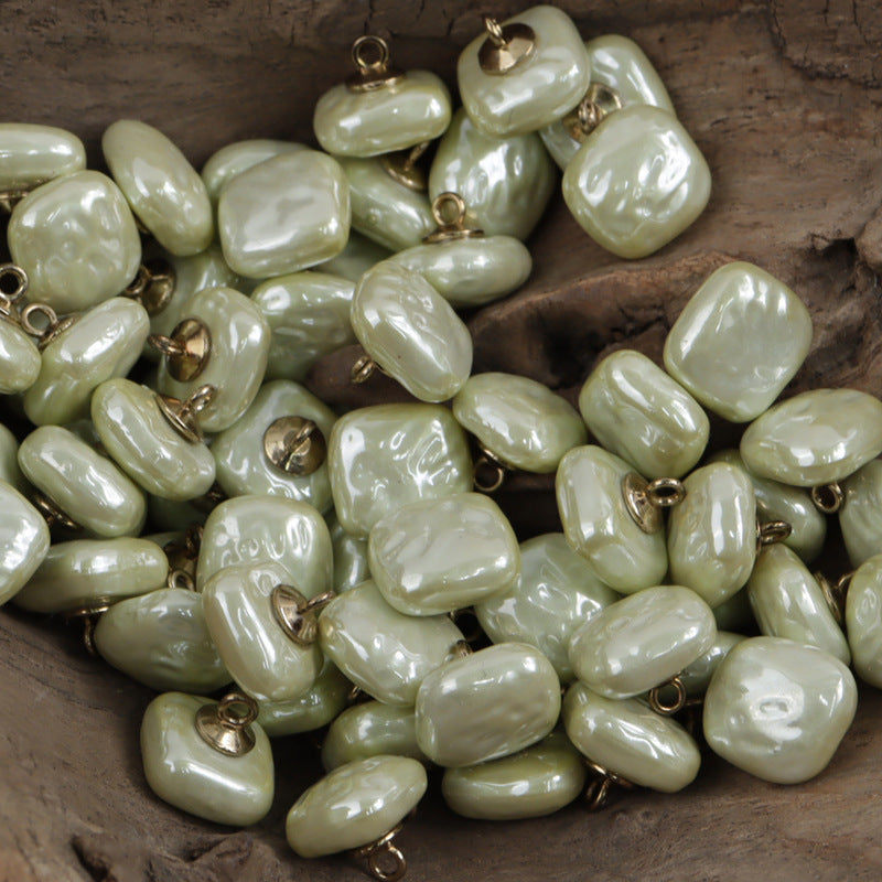 Sage light green square resin buttons with gold metal shanks