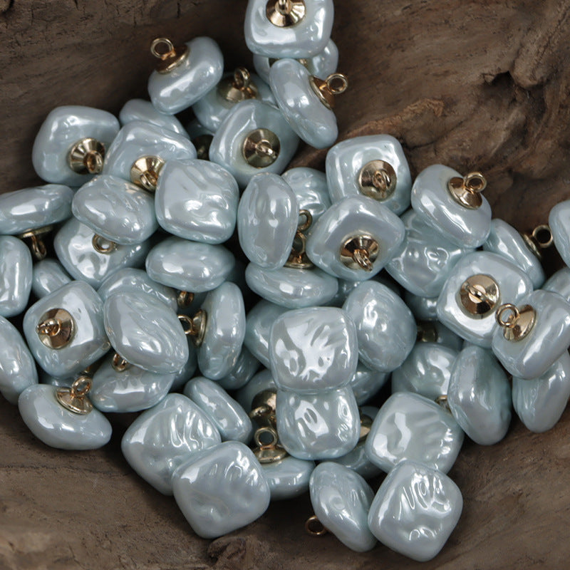 Soft sky blue square resin buttons with gold metal shanks