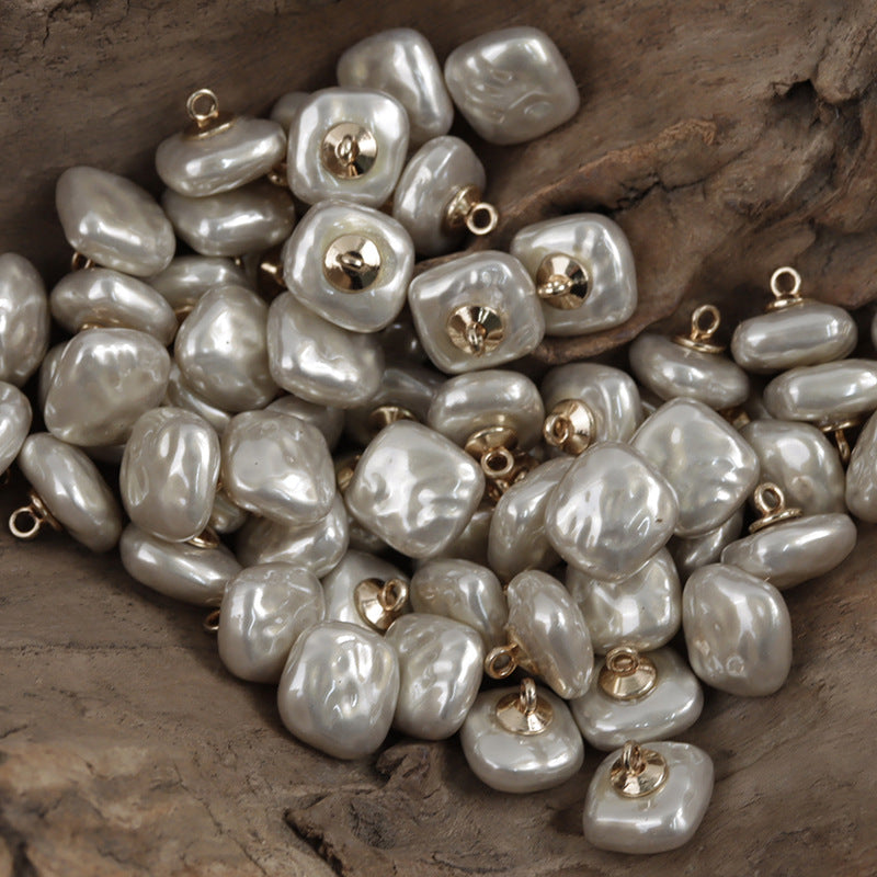Iridescent white square resin buttons with gold metal shanks