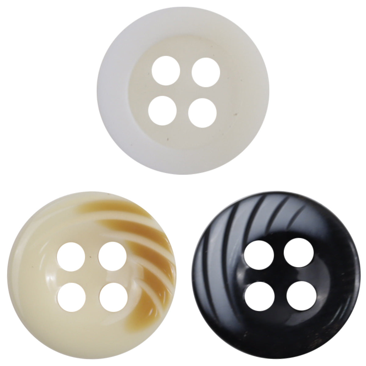 11.5mm arc-pattern 4-hole resin buttons, assorted gray/cream/black, 90-pack