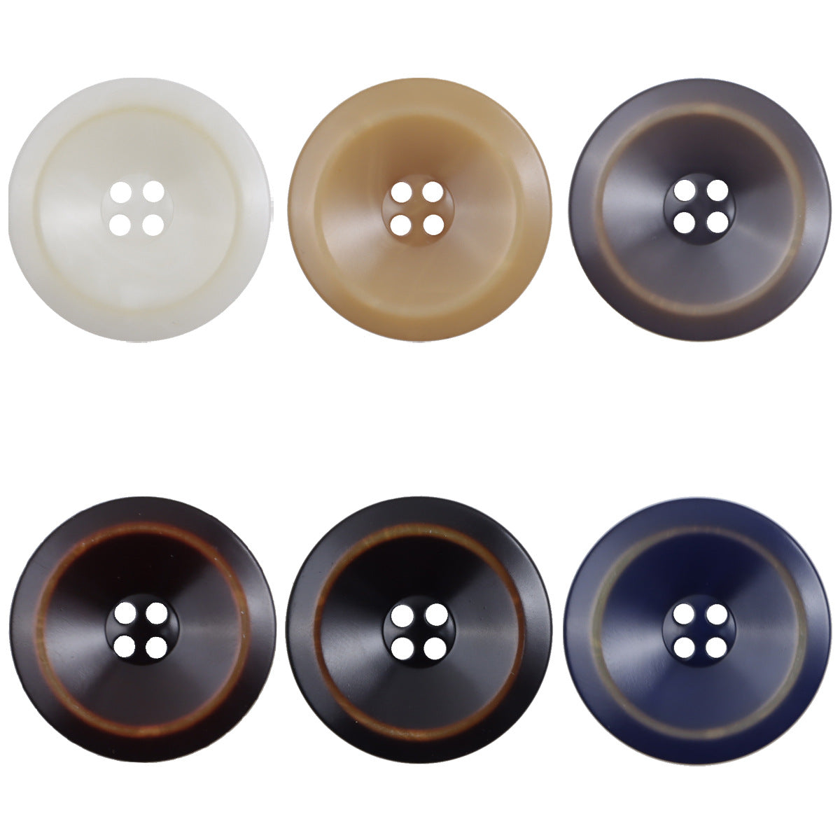 Resin-Naehknopf, 4 Locher, schalenfoermig, mehrere Farben (Weiss, Khaki, Blau, Schwarz)