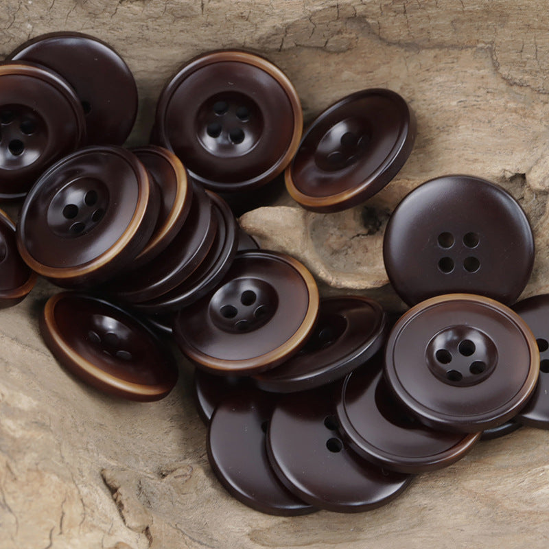 Vintage resin buttons, 4-hole, dark chocolate with tan rim