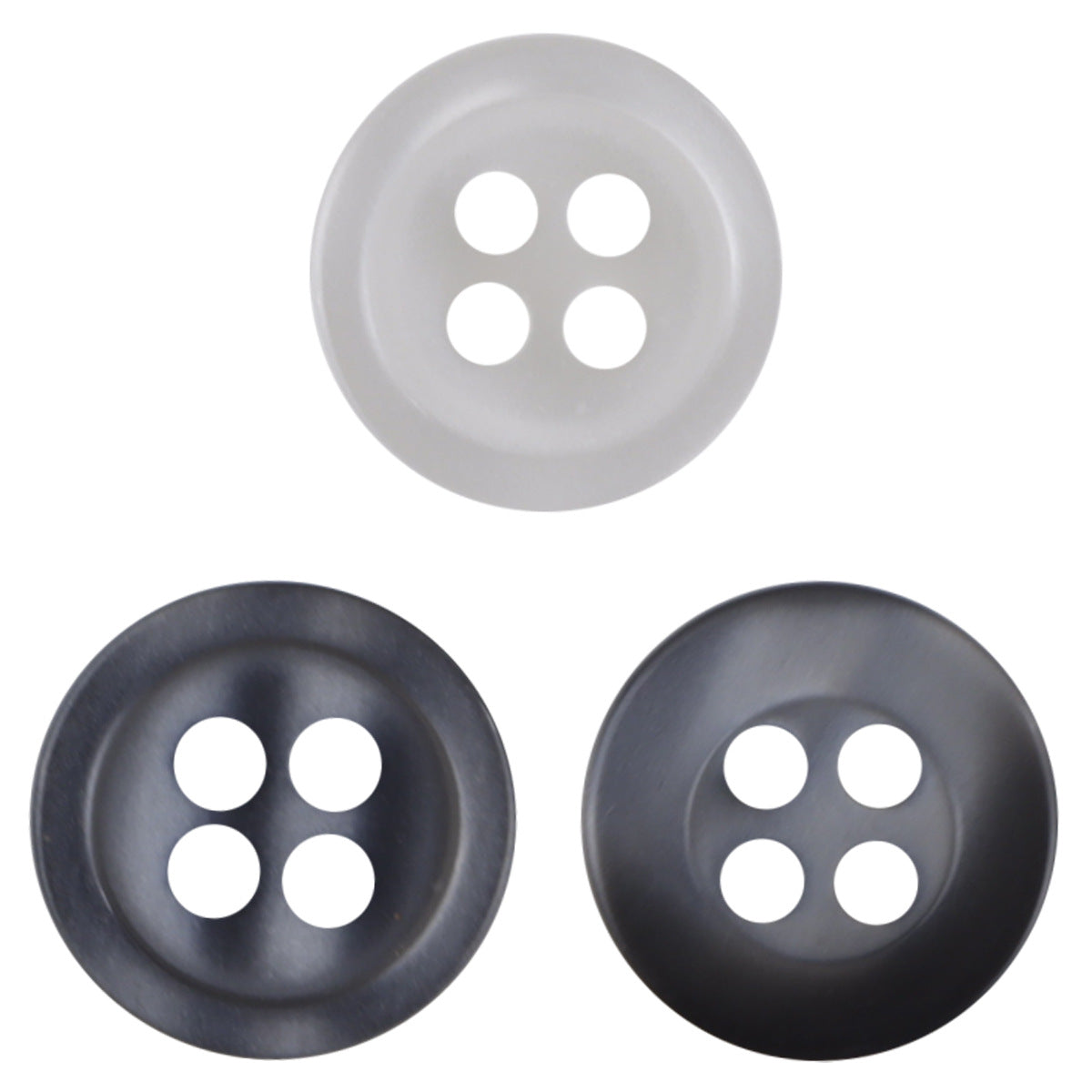 11.5mm Resin buttons, gray and dark, round with 4 holes