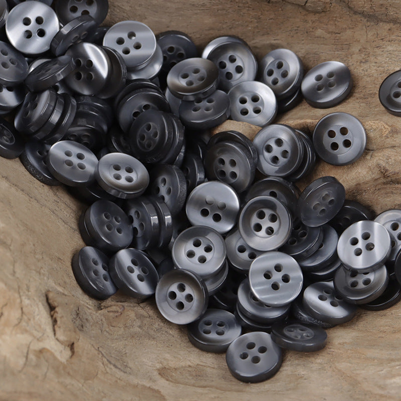 11.5mm resin buttons, mixed gray and black, round 4-hole design