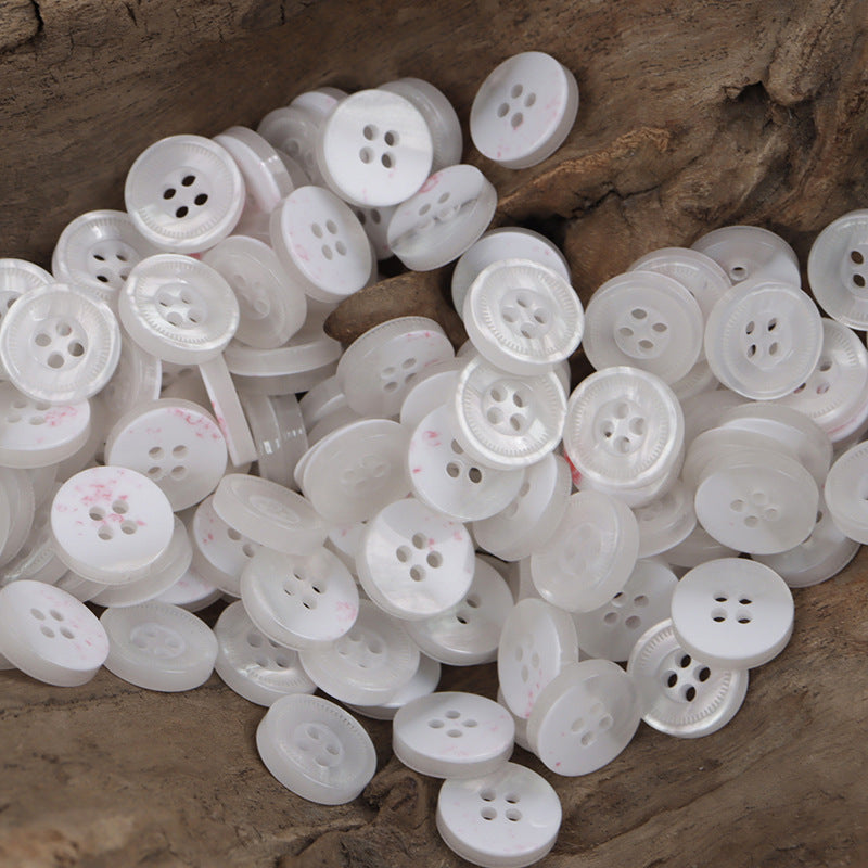 Set of round 4-hole resin buttons, 11.5mm, white
