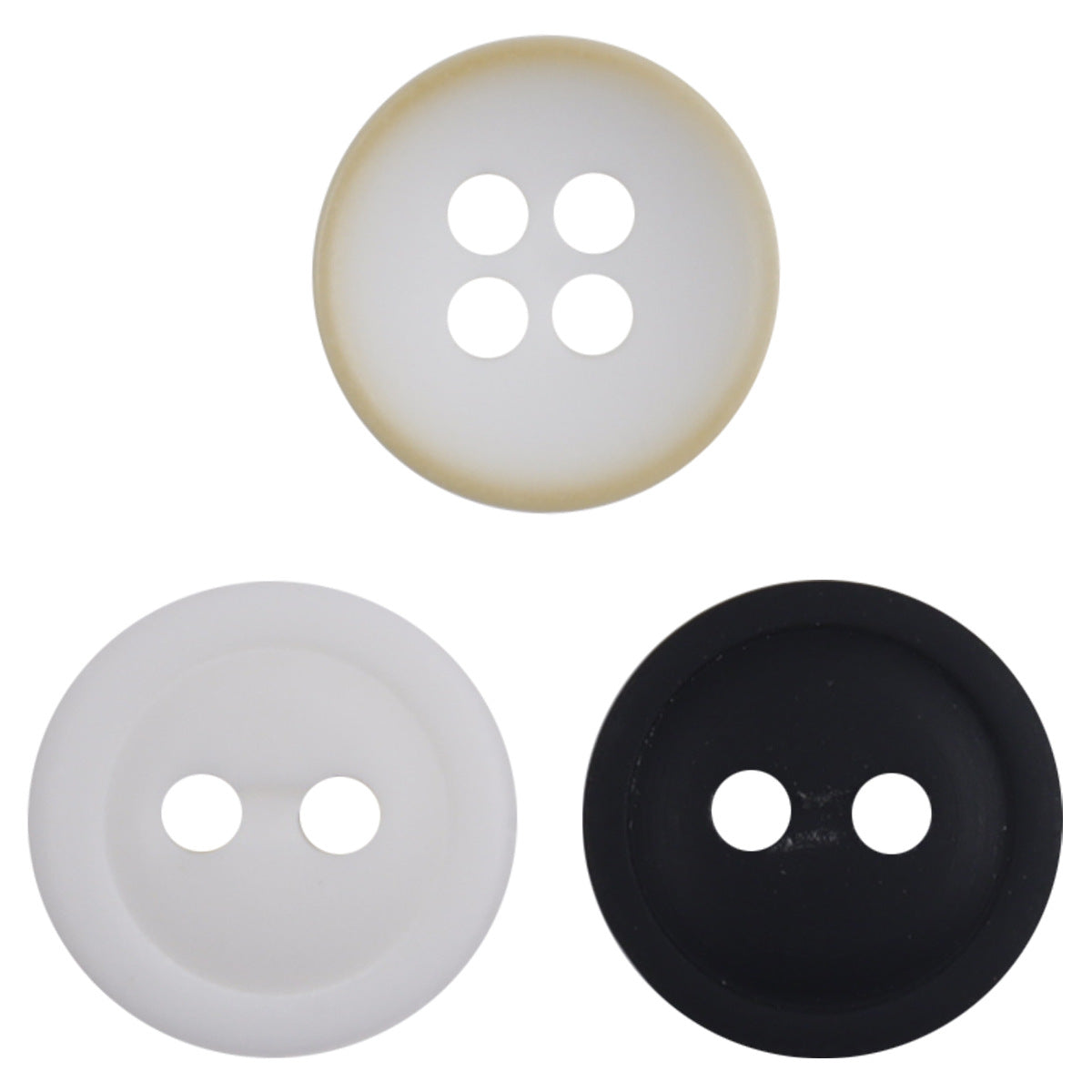 Round resin buttons, black and white, 4-hole design (11.5mm)