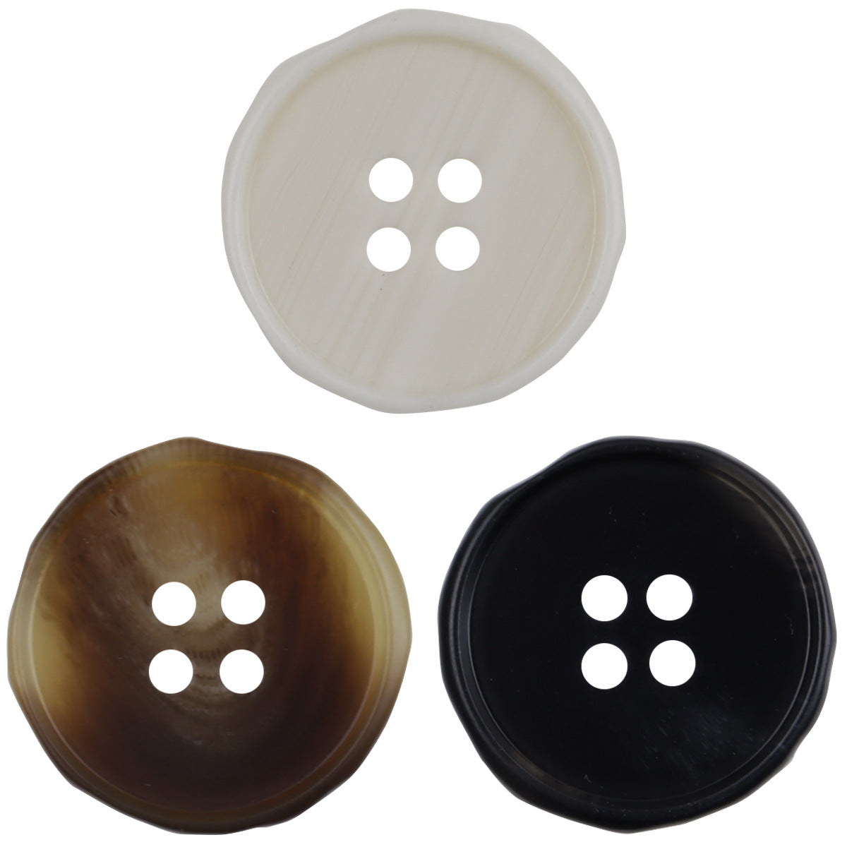 Round resin buttons: white, coffee, and black, four-hole set