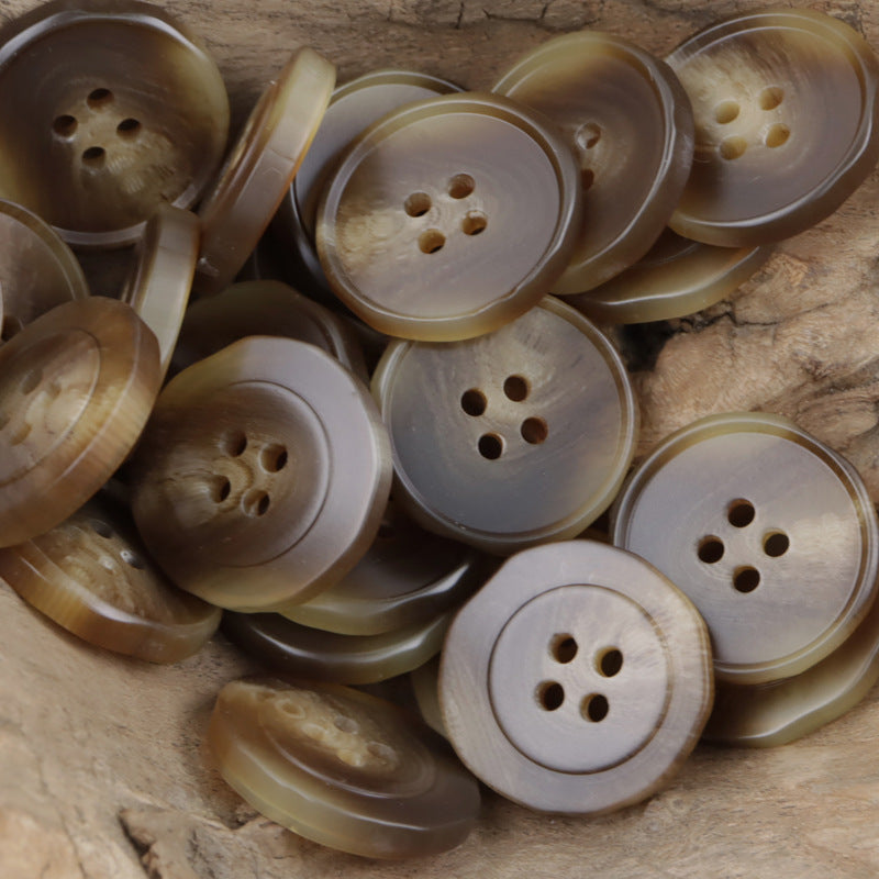 Coffee-toned translucent resin buttons, round four-hole, bulk set