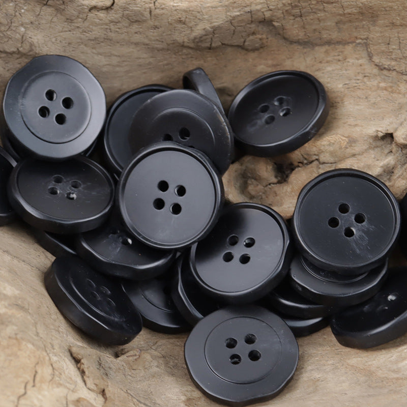 Black/dark resin buttons, round with four holes, bulk set