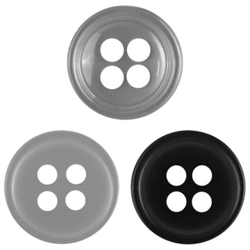 11.5mm round 4-hole resin buttons, bright/matte white and matte black options