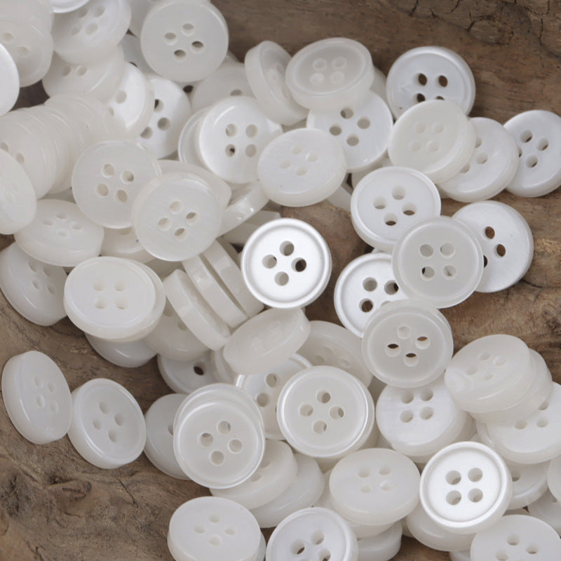 Matte white round 4-hole resin buttons, 11.5mm, assorted pack view