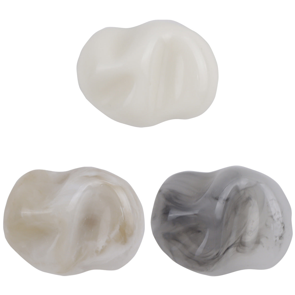 White translucent resin jade-texture button, irregular wavy shape, single shank hole