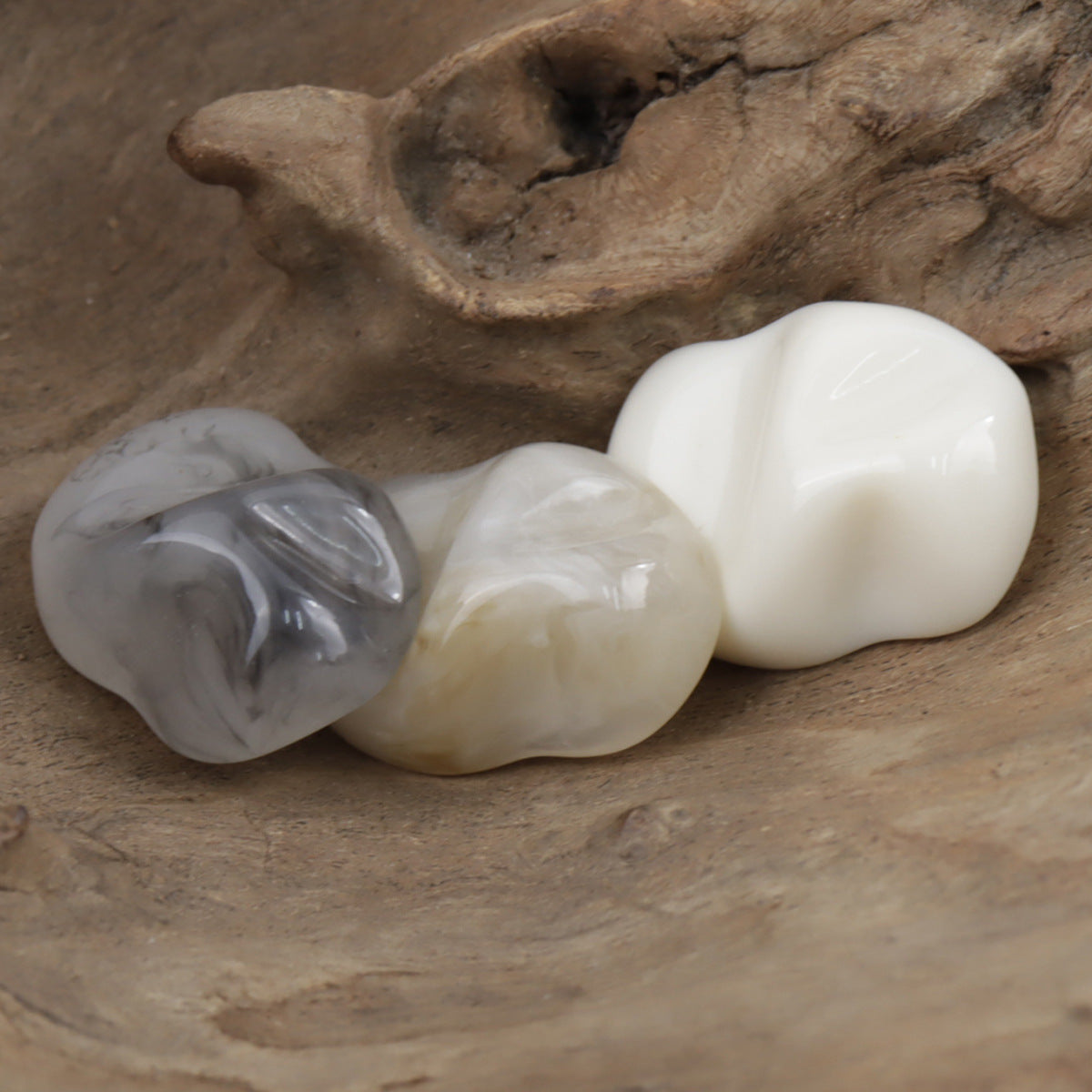 Gray, beige, and white translucent resin jade-texture buttons, irregular rounded shapes