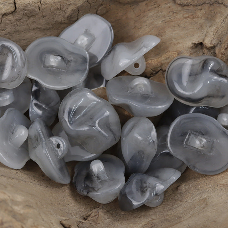 Gray translucent resin jade-texture buttons, irregular rounded shapes with holes