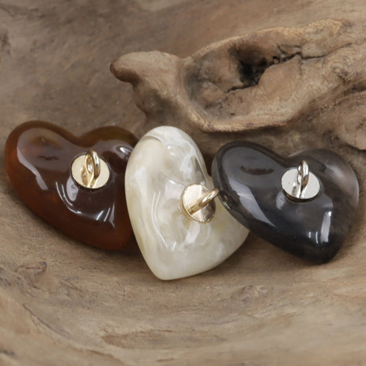 Heart Shape Amber Colored Resin Buttons with Metal Shank 10PCS