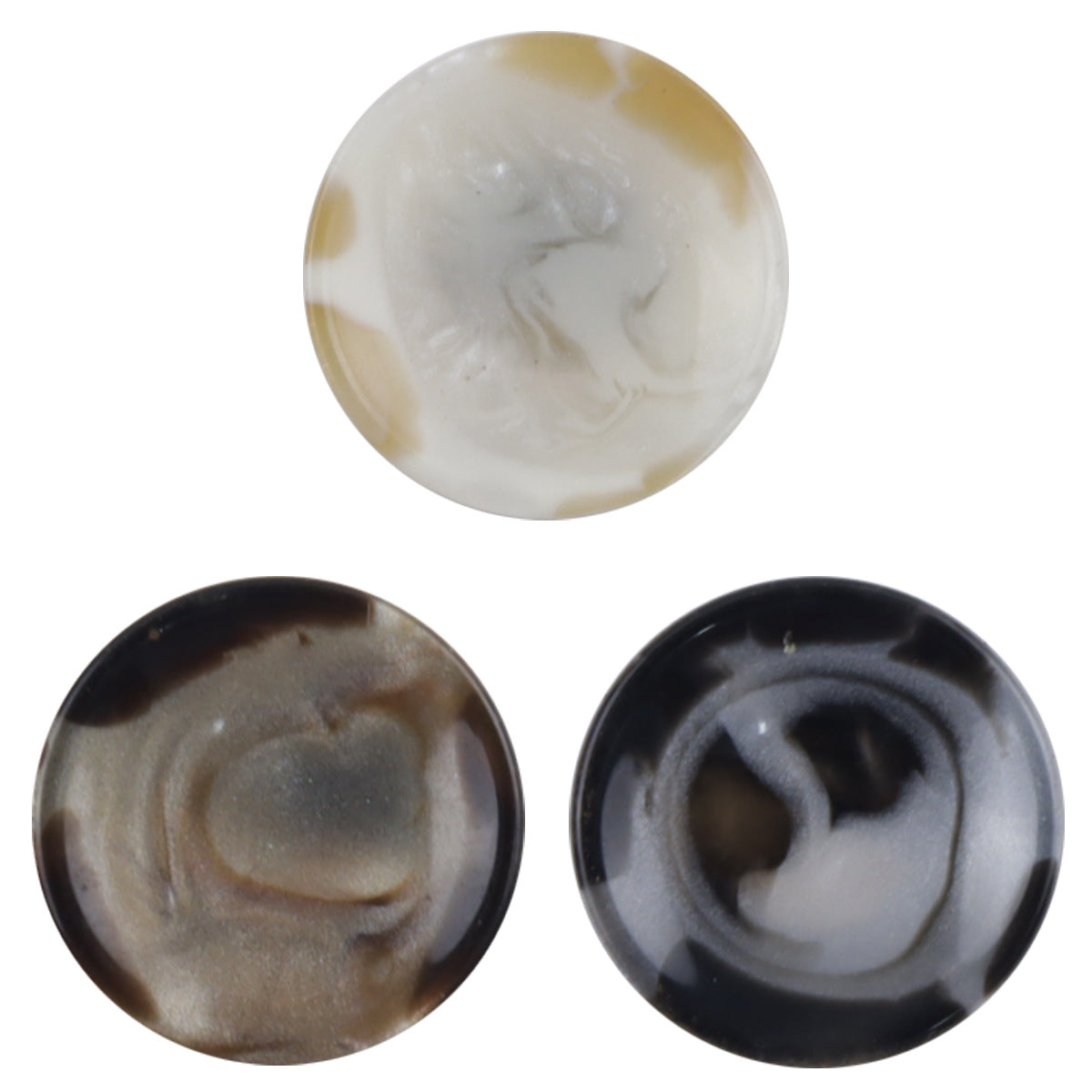 Milk-coffee round resin button, 12.5mm, glossy marbled front, gold metal shank