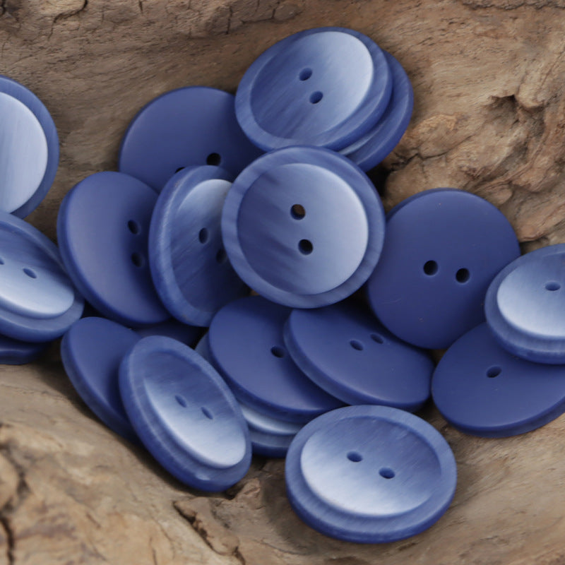 Blue round two-hole resin coat buttons, assorted gradient tones
