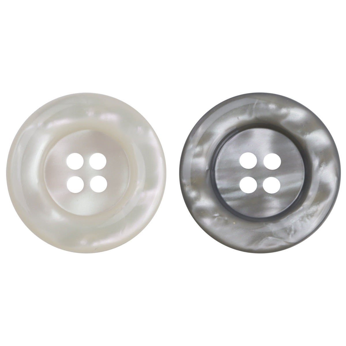 Round resin buttons, light-and-shadow style, white and black with 4 holes (30 pcs)
