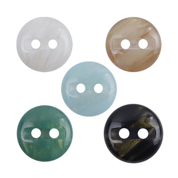 Two-hole resin buttons, mixed colors: clear white, tan, light blue, green, black