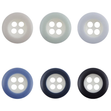 Round resin buttons with 4 holes, multiple colors from light to dark, close-up