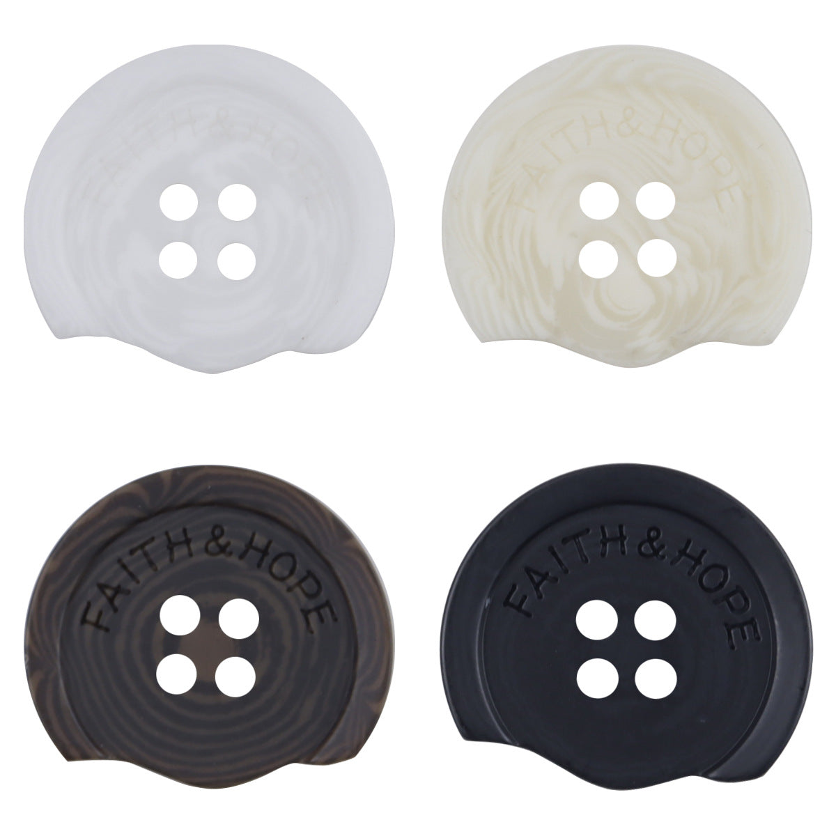 Resin buttons 'Faith & Hope', white, 4-hole design