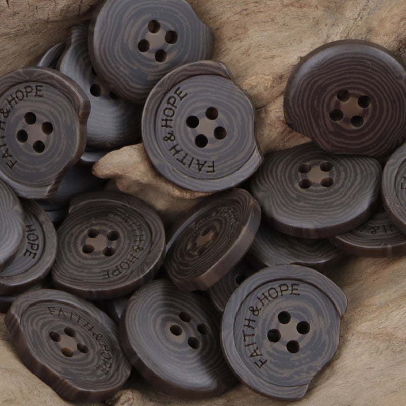 Resin buttons 'Faith & Hope' in dark gray, swirled resin, 4-hole