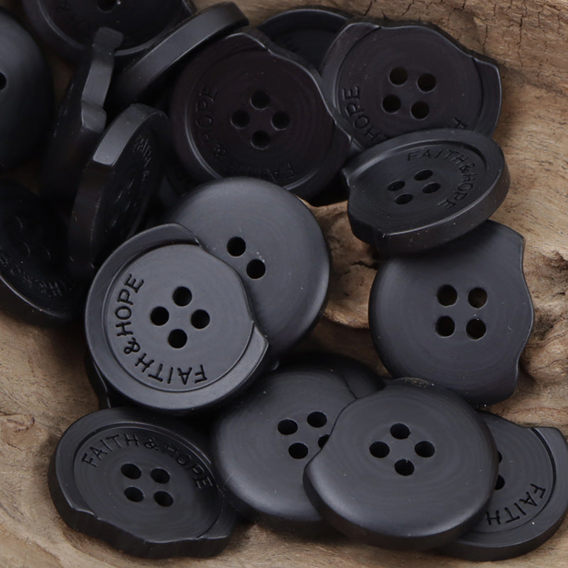 Resin buttons 'Faith & Hope' in black, 4-hole design