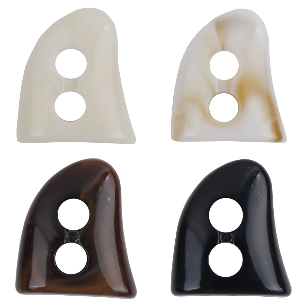 Irregular triangular resin toggle buttons, 2-hole, light and dark for bag/shoe