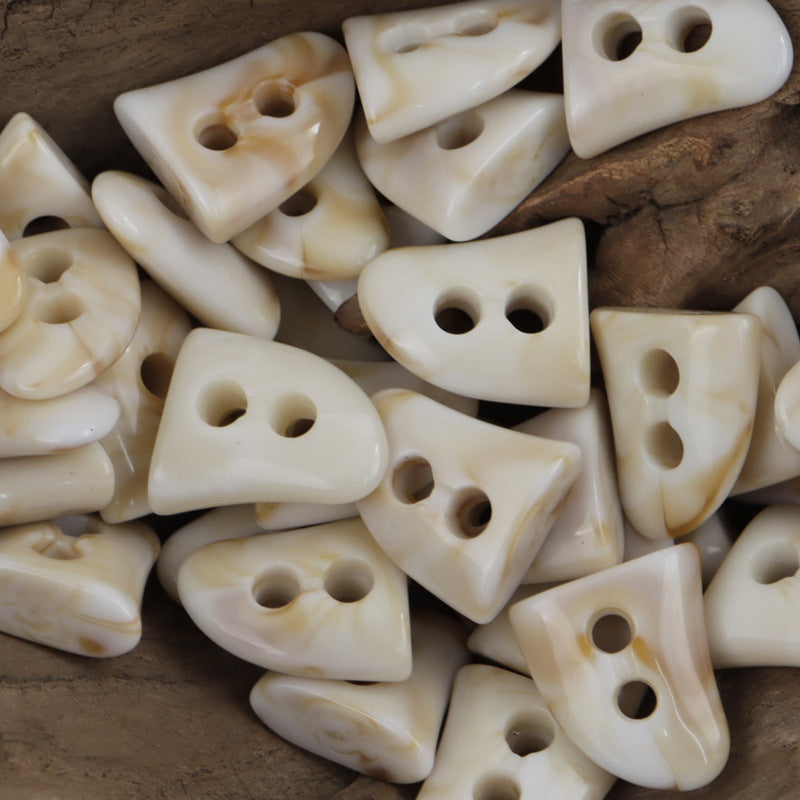 Irregular triangular resin toggle buttons with 2 holes, cream color