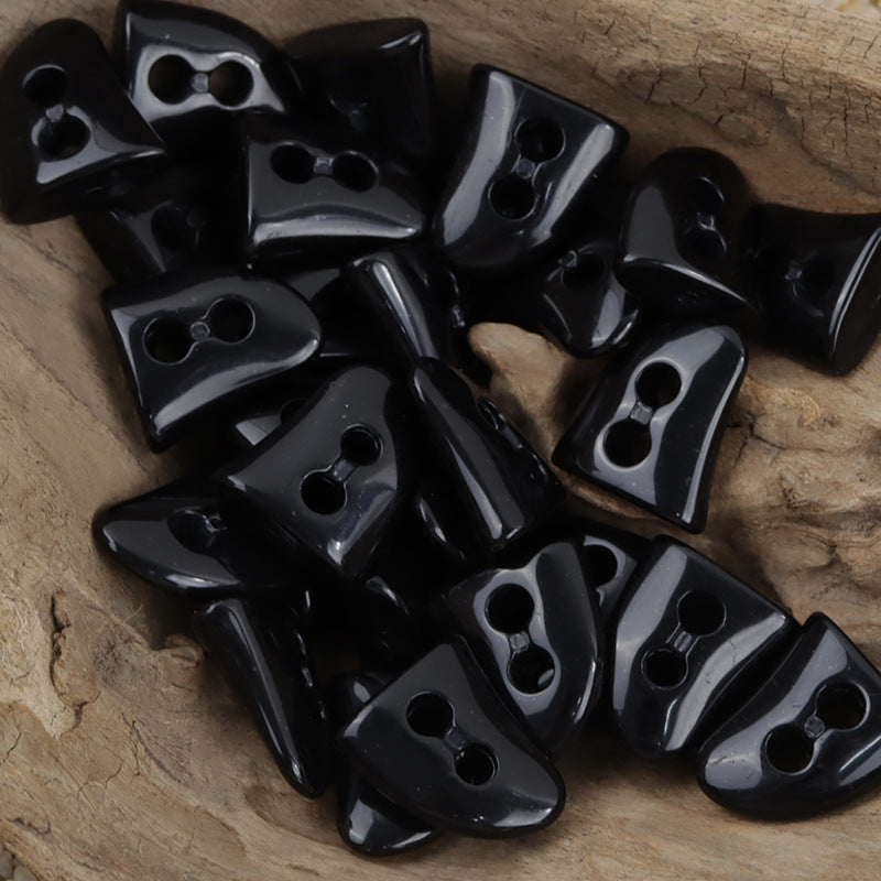 Irregular triangular resin toggle buttons, 2-hole, black color for bags and shoes