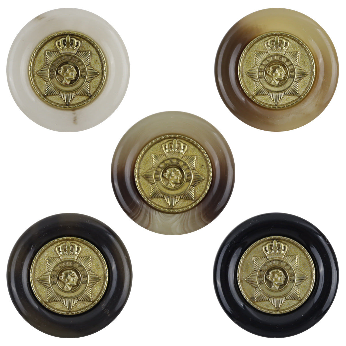 Resin buttons with gold star crown emblem, mixed light and dark tones (10pcs set)
