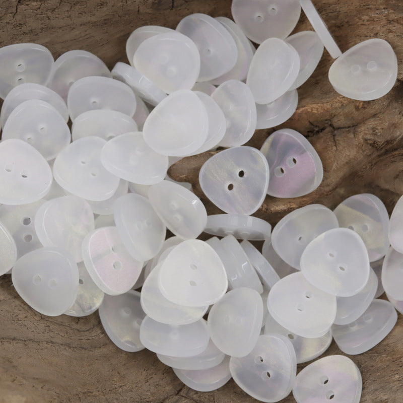 White translucent iridescent triangle resin buttons, 2-hole, assorted pieces