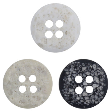 Moon-surface resin buttons, 4-hole, light and black speckled discs (set view)